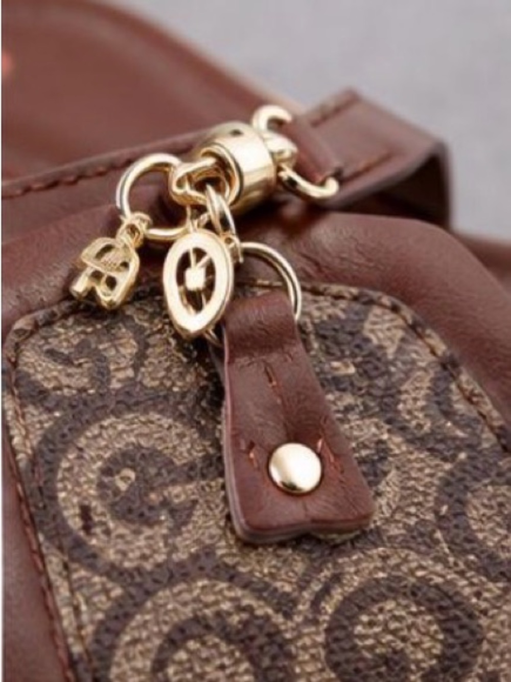 Brown Signature-Pattern Shoulder Bag with Gold Accents